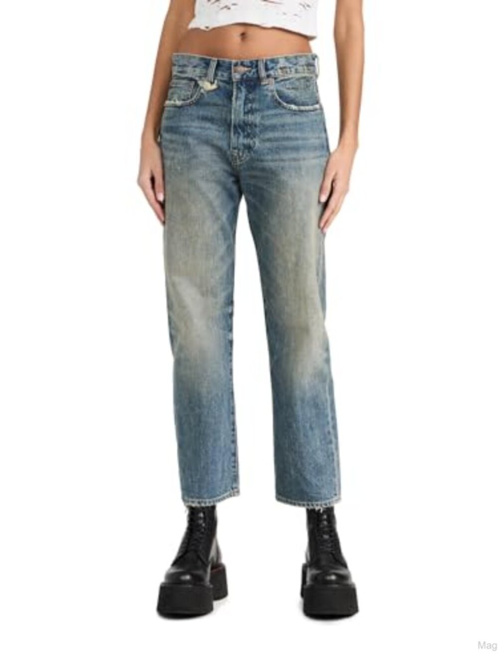 Mid Rise Boyfriend Jeans Non-Stretch Denim 5-Pocket Straight Leg